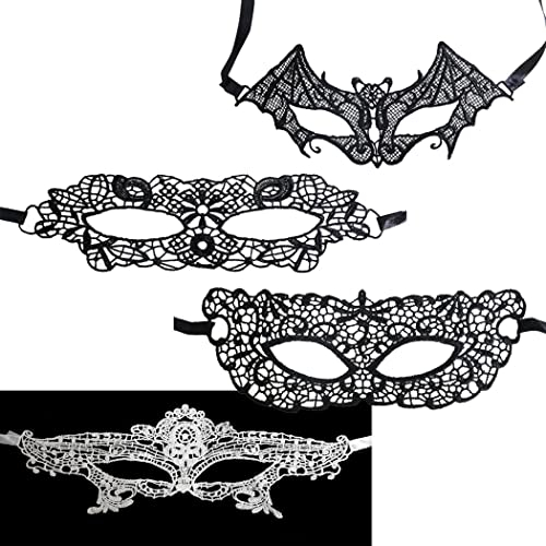 Anzhee Venezianische Maske Spitze Schleier Augenmaske Maskerade Fasching Karneval für Abendkleid Halloween Karneval Tanz Ball Party Maskerade Kostüm Damen Schwarz weiß