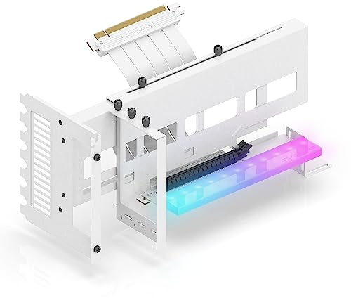EZDIY-FAB Vertikale PCIe 4.0 GPU-Halterung, Grafikkartenhalter mit 5 V 3-poligem ARGB-LED-Modul, Grafikkarten-Unterstützungs-Kit mit PCIe 4.0 X16 Gen4, 17 cm, weißes Riser-Kabel, 90 Grad rechtwinklig