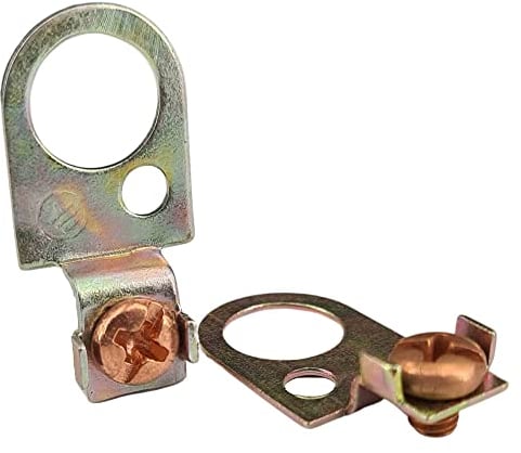 10x Erdlasche mit Loch für Erdkabel Erdschelle Erdleiterbrücke mit eingedrehter Erdungsschraube gelb-verzinkt (ø 10,5mm)