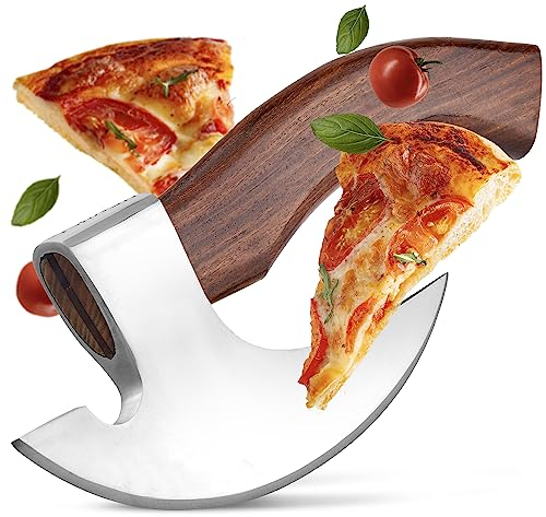 ECKWIN - Pizza Axt Wikinger inkl. Lederschutz - Pizzamesser für echte Wikinger - Pizzaschneider Axt perfekt geeignet als Wikinger Deko - Wikinger Axt, Pizza Wiegemesser, Wikinger Messer, Beil