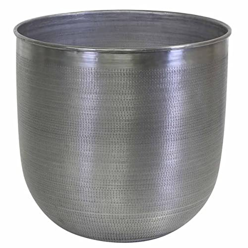 Casa Moro Orientalischer Blumentopf ALIKANTE XL 41x43 cm Silber rund aus Aluminium mit Hammerschlag verziert | Luxus Übertopf Metall Pflanzkübel Designer Blumen-Kübel | ABK101