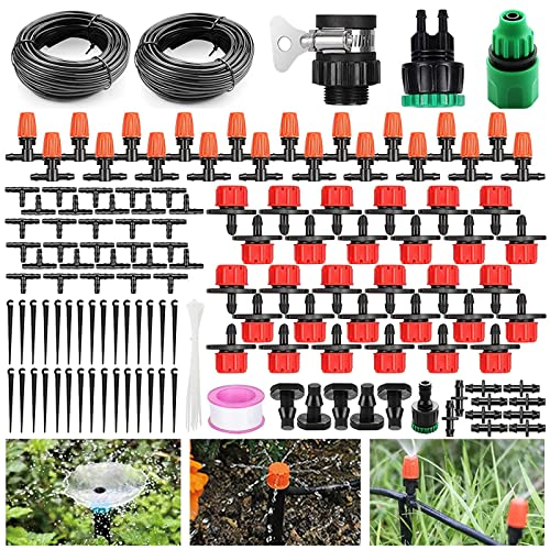 Micro Drip Irrigation Kit,Regolabile Spruzzatore E Dripper,Sistema Irrigazione Vasi,Sistema di Irrigazione da Giardino,Impianto Irrigazione Automatica per Orto,Paesaggi,Aiuola(30m)