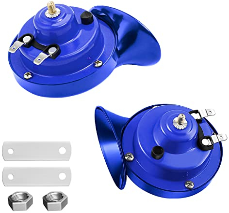 CGEAMDY 300DB Schnecke Air Horn, 2 Stücke 12V Elektrisches Schneckenhorn Super Laute Hupe, Wasserdicht Schneckenlufthorn Kit für Autos Züge Boote Motorrad LKW (Blau)