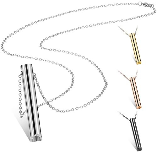 Photect 4 Pcs Anxiety Relief Necklace, Mindful Breathing Necklace Stainless Steel Portable Deep Breathing Exercises Necklace for Men Women Meditation Stress Relief (Silver, Gold, Black, Rose Gold)