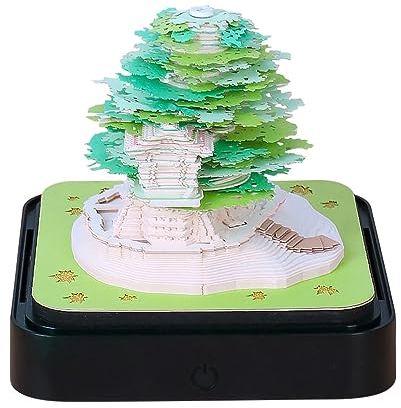 Finyoffiy 2024 Schreibtischkalender Mit Lichtern 3D Kunst Kalender Abreißen Kunst Sakura Baum Schreibtisch Kalender Kreatives DIY Notizbuch für Haus Büro Schule Geschenk (Green)