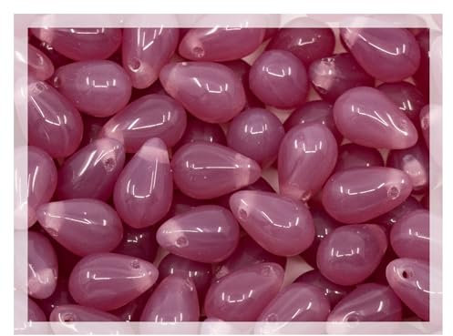 Czech 50-Piece Glass Beads, 6x9mm, Teardrop Opal Dark Pink