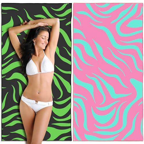 Lubibi 2 Toalla de Playa de Microfibra,Toalla de Baño Grande,160x80cm,Secado rápido,sin Arena, Ligera y Portátil,para Piscina,Gimnasio y Deportes,Viaje,Playa de Arena,Adultas y niños(Ondas de Agua)