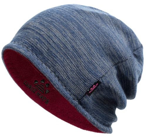 Lvaiz Wintermütze für Herren, mit Fleece gefüttert, Strickmütze, wendbar, Winddicht, warm, Totenkopfmütze für Damen, Blau, Grau und Windrot, Einheitsgre