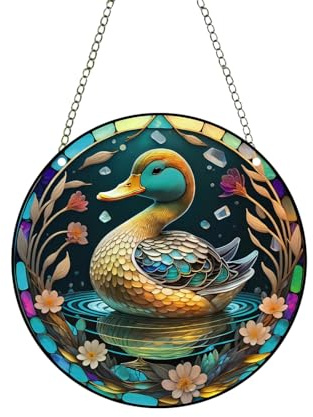 Xuoxeji Acrylic Window Suncatcher Decor,Stained Two-sided Panel Hangings Decorative Acrylic Window Window Hangings Decor Colorful Ornament (Duck A)