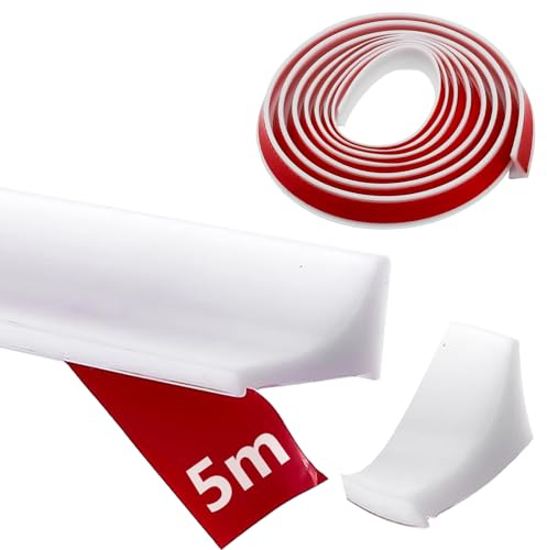XSHAO® 5m Autoadesiva Silicone Doccia Barriera, Barriera Doccia Ferma Acqua Triangolare per Bagno Cucina e Toilette Vasche da Pavimento (Bianco)