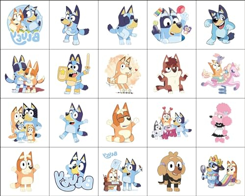 Temporäre Tattoo Set Kinder Tattoos für bluey,20 Blätter Kindertattoos Aufkleber Stickers für Geschenktüten Kindergeburtstag Mitgebsel Mädchen Jungen