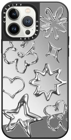 CASETiFY Spiegel iPhone 13 Pro Max Hülle [Reflektierend/1,5m Fallschutz/Kompatibel mit Magsafe] - Chrome Doodles - Silber auf Schwarz