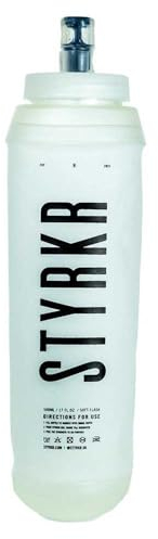 STYRKR Soft Water Bottle 500ml Running Flask in Clear/Transparent - Foldable & Squeezable, Wide Mouth & Easy Clean - Bike, Sports or Gym