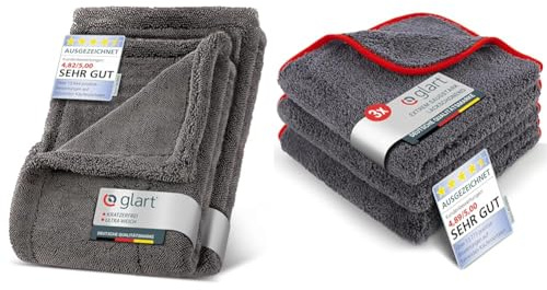 Glart Set Twist Auto Trockentuch XXL - Premium 80x55cm & 60x40cm Mikrofasertücher & Poliertuch 3er Set - Premium Mikrofasertücher, extra saugstark & Ultra weich