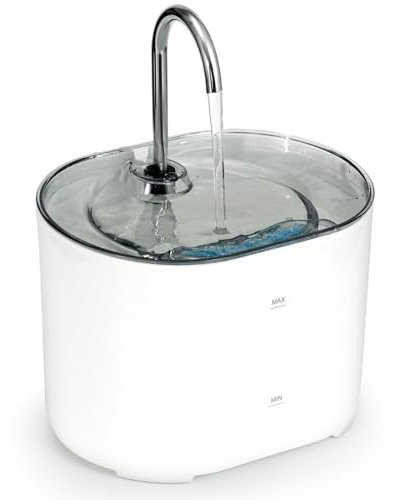 Happy & Polly Fontana per Gatti: Distributore Automatico d'Acqua 2,2L/73oz con Sistema di Filtrazione, Fontana Silenziosa per Gatti e Cani, Flusso a Rubinetto, Funzionamento 24/7 per Interni