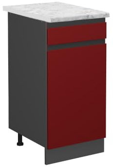 Vicco Küchenunterschrank R-Line, Bordeaux Hochglanz/Anthrazit, 40 cm AP Marmor