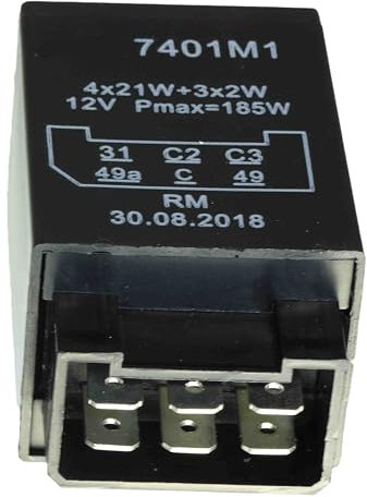 Generisch Blinkrelais 12V 21W 2+1+1 für Traktor, Oldtimer, Schlepper, Pkws, Lkws & Baumaschinen - Flachsteckeranschlüsse - Manuell - RELAY - Steckmontage - Kupferkontakt - Normalerweise offen