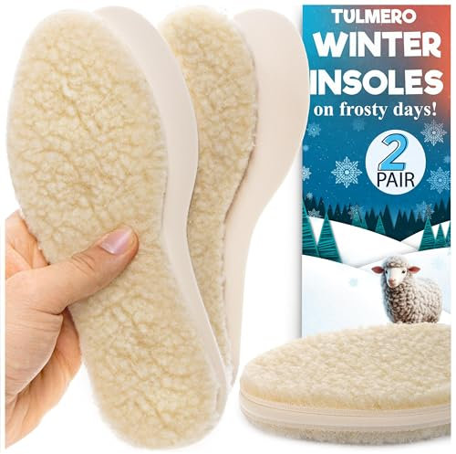 2 Paare Lammfell Einlegesohlen, Wärmesohlen für Schuhe, Einlagen Schuhe Warm, Felleinlagen Schuhe, Thermosohlen aus Wolle und Latexschaum, Wintersohlen – TULMERO Größe 44