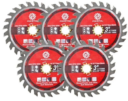 FOCSTOL Kreissägeblätt TCT 75mm x 10mm - 5 Stück Trennscheibe Holz zum Schneiden von Holz Kunststoff