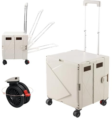 SISKEYCOOC 55L Einkaufstrolley mit Rollen Klappbar, Einkaufskorb mit Deckel und neigbarer Teleskopgriff, Multifunktionaler Klapptrolley für Einkäufe und Ausgänge, 4 um 360° Drehbare Rollen, bis 50 KG