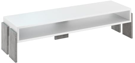 PROROOM FURNITURE - Umba - TV Schrank 120x35 Höhe 30 cm - Fernsehtisch mit Stauraum - Moderner Lowboard für Wohnzimmer - Fernseher Kommode – Weiß/Stein