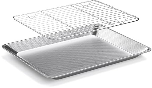 Yoassi Bandeja de Horno de Acero Inoxidable, 30 x 24 x 2cm, Bandeja Rectangular con Rejilla de Enfriamiento, Bandeja Rectangular de Acero Inoxidable Asador para Hornear, Freír, Apto para Lavavajillas
