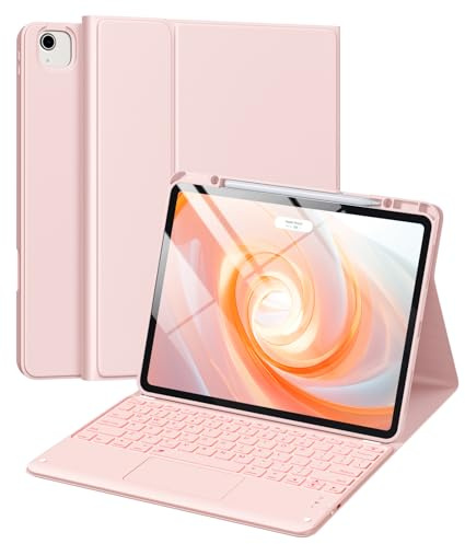 Harvopu Custodia per iPad Air 13 e Pro 12.9 con tastiera – Multi-Touch Trackpad, 7 colori retroilluminato, copertura rimovibile per tastiera Folio per iPad Pro 12.9 (6a, 5a, 4a, 3a generazione), Air