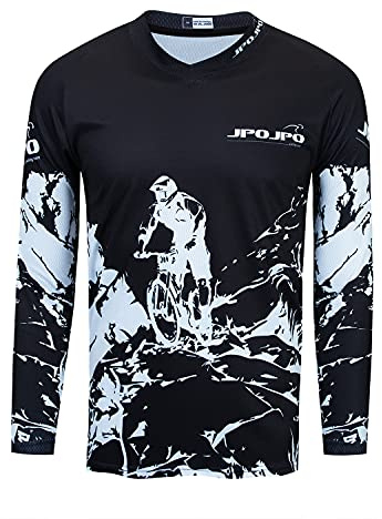 Kinder Radtrikot für Jugendliche Mountainbike Jungen Motocross Langarm Shirts Downhill Shirt Mädchen Fahrradfahren Biker Rennbekleidung Weiß/Schwarz Größe M