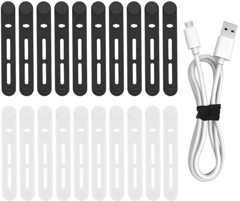 20 Pcs Reusable Silicone Cable Ties, Adjustable Cable Wire Organizer, Multifunctional Elastic Cord Straps for Earphone Phone Charger Audio Cable Computer (Black+White)(Color:Black+White)