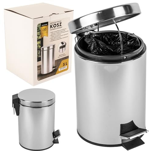 KARL HAUSMANN Kosmetikeimer Bad - 5L - Silber - Bad Mülleimer Edelstahl - Badezimmer Mülleimer mit Deckel und Öffnungsmechanismus Pedal -Badmülleimer Klein für Bad & WC - Bad abfalleimer - Treteimer
