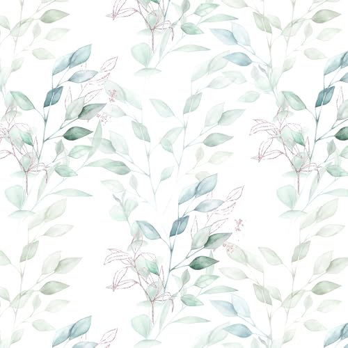Yomshi Green Leaf Self Adhesive Wallpaper 41x300CM Sticky Back Plastic Waterproof Contact Paper Peel and Stick Removable for Living Room Bedroom Bathroom Wall Cabinet Vinyl Film Modern