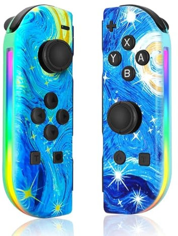 AARONMEI Wireless Joycons Controller For Nintendo Switch With RGB Lights - Left And Right Handles (Multicolor)