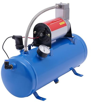 HUSPOO Air Compressor, DC 12V Airbrush Mini Compressor 150PSI with Universal 6 Liter Tank Train Air Horn Kit, for Automobile Tires, Automobile Engines, Bicycles