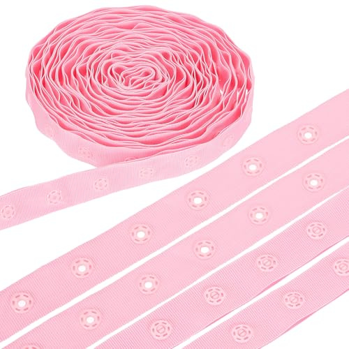 sourcing map 8 Yard Snap Button Tape, Polyester Plastic Snap Button Trim, Sewing Press Stud Ribbon Replacement for DIY Craft Clothes Fabric Sewing, Pink