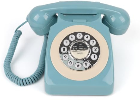 FESTRING Retro Drehtelefon mit Drucktaste, Festnetztelefon mit Wahlwiederholungstaste, klassisches Vintage-Wähltelefon, antikes schnurgebundenes Telefon für Zuhause und Büro (Blau)