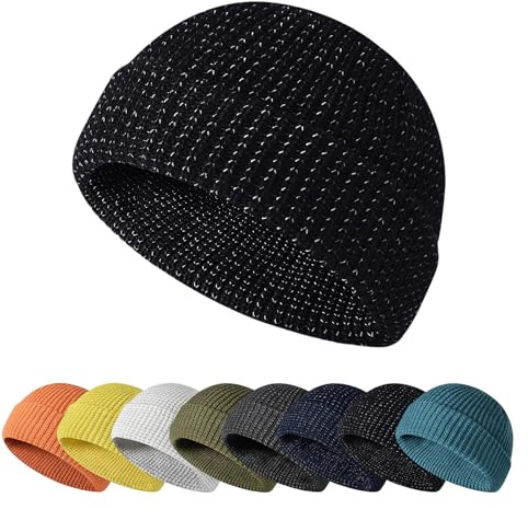 Enwokran Reflective Beanie,Strickmütze Umschlagmütze Damenmütze Wintermütze Mit Umschlag für Winter Nacht Spaziergänge