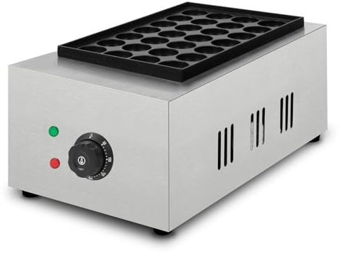 VERTES Takoyaki Maker, Takoyaki Maschine, Elektrisch 2000W, Grill mit Edelstahl Gehäuse, Temperatur Stufenlos bis 300 °C, Gusseisen Grillplatte mit Antihaftbeschichtung, 28 Runde Vertiefungen