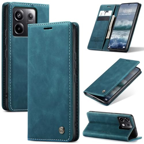 Samokor Hülle für Xiaomi Redmi Note 13 Pro 5G Handyhülle,Premium Lederhülle Klappbar Tasche Magnet Kartenfach Standfunktion Flip Case Schutzhülle Klapphülle für Xiaomi Redmi Note 13 Pro 5G,Blaugrün