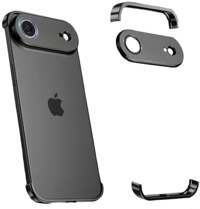 Losin Compatible with iPhone Air Metal Aluminum Frameless Case with Camera Lens Protector, Compatible with MagSafe, Slim Thin & Lightweight, Shockproof Bumper Cover for Women and Men (Black)