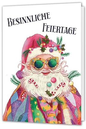 PICTALOO Weihnachtskarte wilde Weihnacht – lustige Grußkarte Weihnachten - Karte liebevolle von Hand illustriert – Klappkarte bunter Weihnachtsmann inkl. Kuvert – nachhaltig in Deutschland produziert