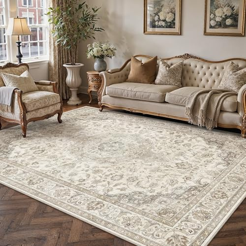 PureCozy Braun Teppich Wohnzimmer 160x230cm Waschbarer Vintage Tepich | Weich Kurzflor Groß Carpet, Rutschfest, Leicht, Schlafzimmer, Esszimmer, Büro, Kinderzimmer