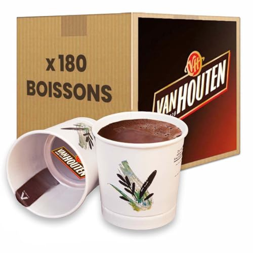 Van Houten Chocolat Chaud Lacté, Gobelets Pré-dosés, 180 Boissons, 18 cl par Gobelet, 12 Ramettes de 15 Gobelets, Recyclable
