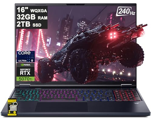 acer Predator Helios Neo 16 AI Gaming Laptop 16 2560x1600 IPS 240Hz (100% DCI-P3 500nits) Intel 24-core Ultra 9 275HX 32GB RAM 2TB SSD GeForce RTX 5070 Ti (Up to 992 AI Tops) Win11 ICP Hub w/Copilot