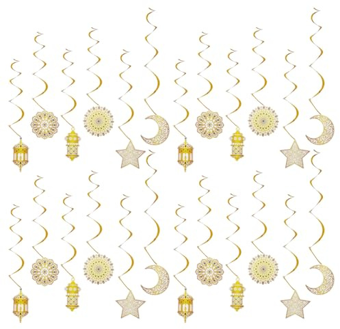 GYIOFAI 24 Pezzi Decorazioni del Ramadan Mubarak Decoro a forma di mezzaluna e Twinkle Little Star Streamer Bunting Banner per bambini Ramadan EID Mubarak Decorazione per Matrimonio