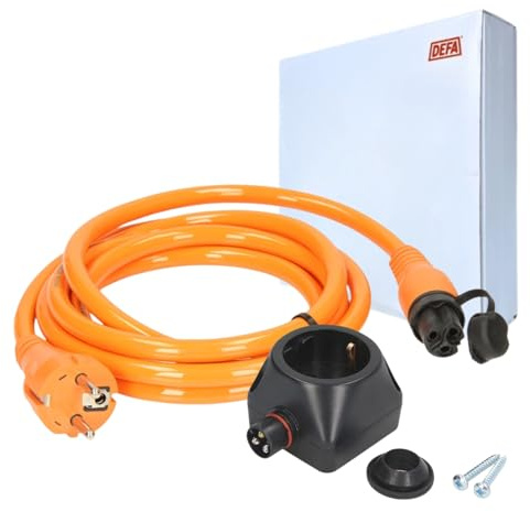 DEFA 460960 Anschlusskabel Außen mit Stecker Orange Verstärkt 2,5m 230V + 460829 Steckdose (Set, 2-teilig)