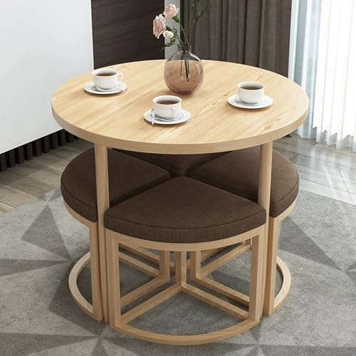 WANGCEPLSD Esstisch Rund mit 4 Stühlen, Konferenztisch Set, Tischplatte mit Hoher Dichte, Leicht zu Verstauen, Ideal für Zuhause, Wohnung, Büro Und Konferenzraum(Brown)