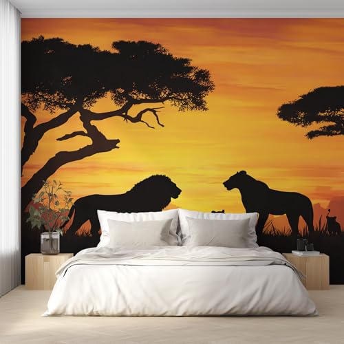 Générique Papier Peint Panoramique Lion, Papier Peint Savane Africaine Fond pour Chambre Wallpaper, Fresque Murale pour Salon Salle Deco Murale, 366x254cm D&O155