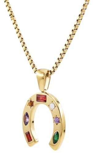 Sanixa Karma NH11106606 Halskette Hufeisen Silber od. Gold 46 cm Kette Edelstahl Glücksbringer modern Edelstahlhalskette Geschenk für sie wasserfest hypoallergen