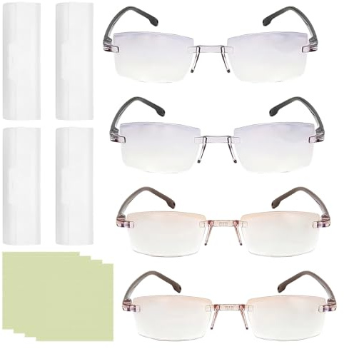 Toimveok 4 Pcs Autofokus Brille Mit Selbsteinstellung Brille Automatische Sehstärke Autofokus Blaufilter Gleitsichtbrille Smart Zoom Gläser Intelligente Mit 4 Brillenetui 4 Brillenputztuch