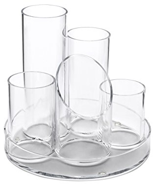 OSCO Clear Acrylic 5 Tube Pen Pot | Desk Tidy | Pencil Holder | Office Organiser | Makeup Storage | Cosmetic Display | Stationery Sorter | H14.5 x W16 x D16 cm |